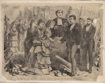 A Wedding Amid the Ruins - A romantic incident following the destruction of Chicago, illustration from Harper